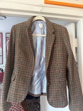 J. Crew Brown and Tan Houndstooth Wool Blazer
